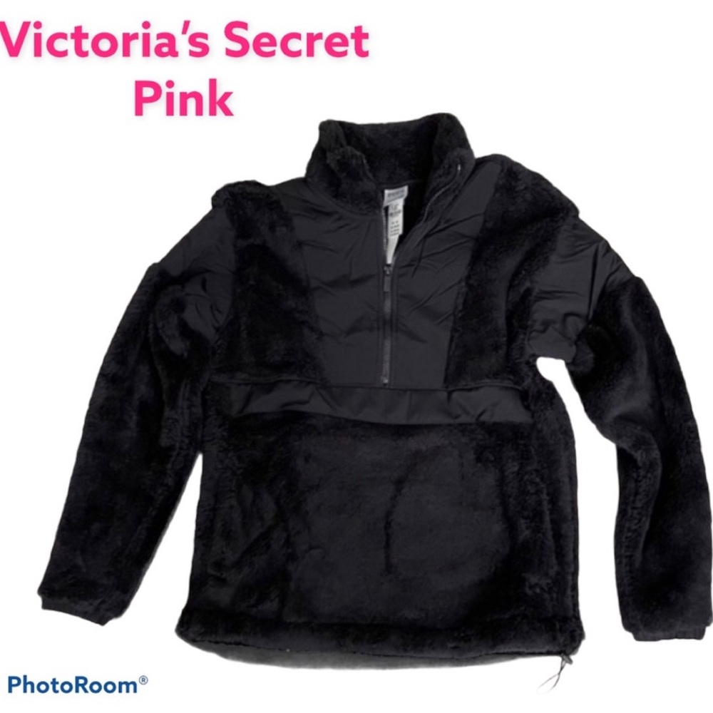 Victoria’s Secret Pink Oversized Half-Zip Black Super Soft Pullover Sweater